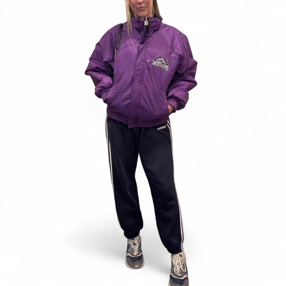 Vintage Colorado Rockies Puffer Jacket 90s MLB Purple Black Men’s Large - Picture 4 of 8
